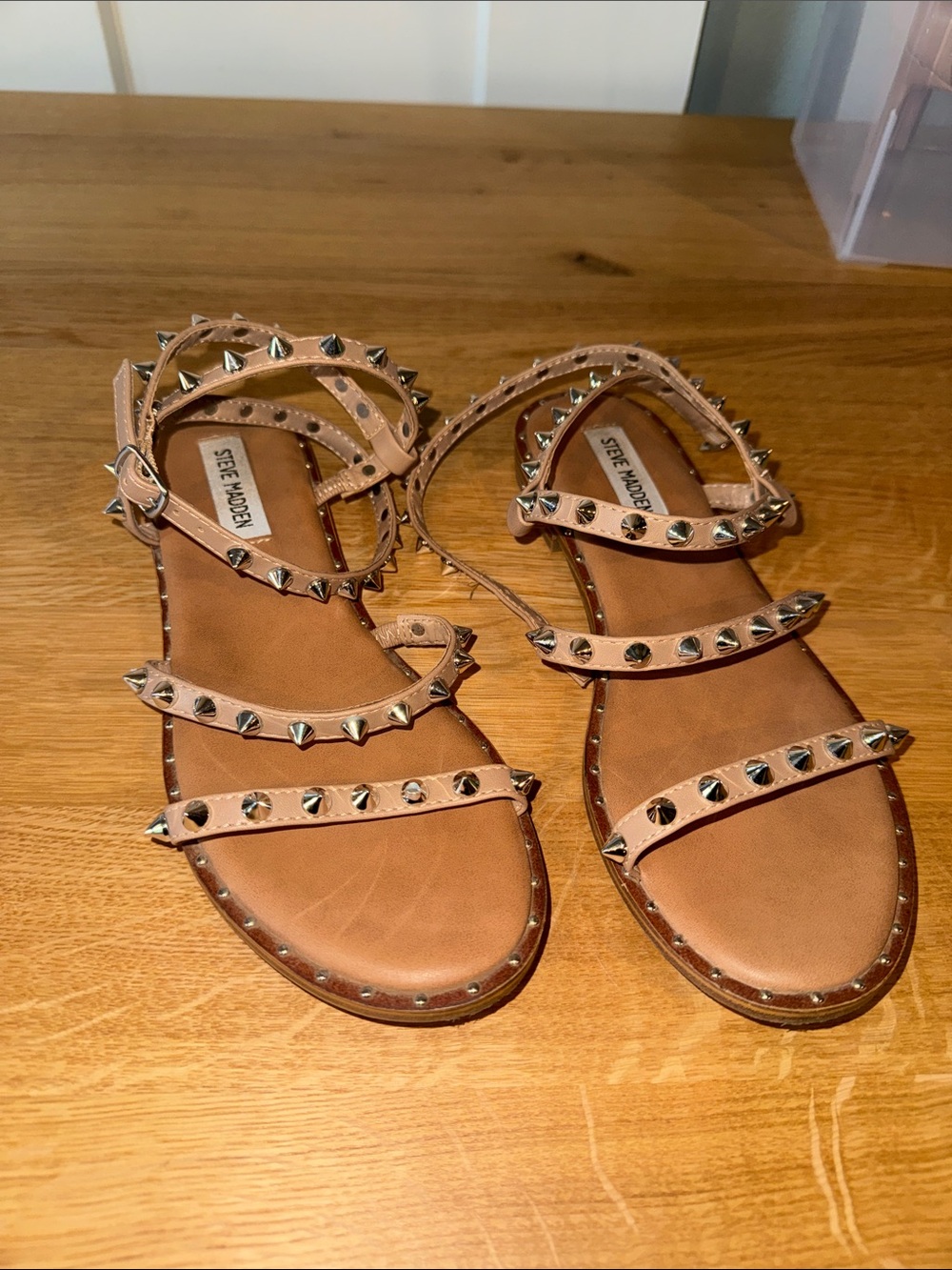 Steve Madden Nude/Tan Studded Multi-Strap Flat Sandals